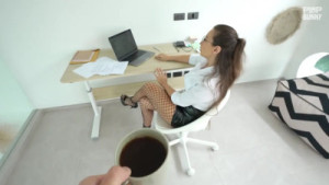 The Boss Fucks His Secretary—who's Wearing Glasses And Fishnet Stockings
