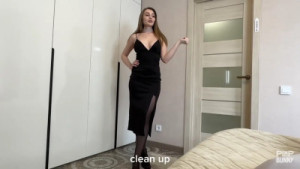 Hot Stepmom In Black Dress Jerks Off Her Stepson's Big Cock Then Sucks And Fuck It