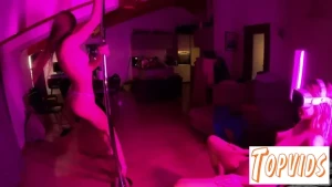 Lila & Miss PussyCat - Lila Gives Miss Pussycat A Hot Pov Striptease Lapdance In Neon Light
