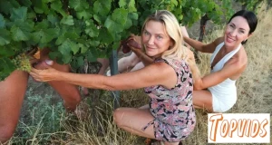 Mya Evans & Linda Caprice - Public cumming at a vineyard