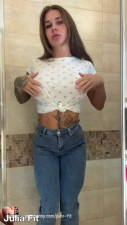 Miss Wet Jeans Plays With Her Ass In The Shower