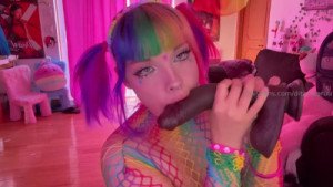 Ditzymaruu Chokes Down On A Dildo In Her Rainbow Fishnet Outfit