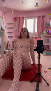 Queen Egirl In Mesh Masturbates In Front Of The Mirror