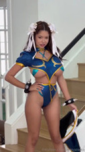 Chun-Li Bella Bazoka Enjoys Her Solo Dildo Riding