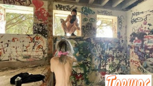 Brille & Poppy - Hot Chicks Painting Graffiti In The Nude On Vacation Risky Public Nudity