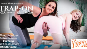 Em Yang & UK Gilf Rose - Young babe Em Yang gets a lesson in Pussylicking strapon yoga from her naughty stepmom UK Gilf Rose