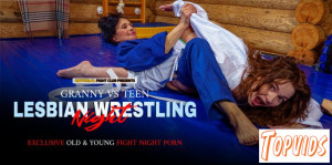 Purr Simona & Mini Schwarz - Granny VS Teen! Old and young lesbian wrestling sex!