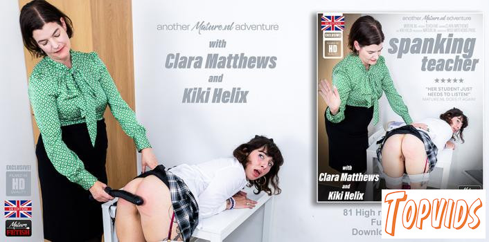 Clara Matthews & Kiki Helix - Hot lesbian student Kiki Helix gets her ass red hot spanked by strict teacher Clara Matthews
