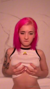 Pink Haired Emma Fiore Plays With Her Breasts